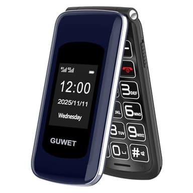 Guwet 2G Telefono Cellulare per Anziani con Tasti Grandi, Flip Phone, Funzione SOS, Batteria da 1600 mAh, 2.4"+1.77" Doppio Display, Doppia SIM con doppio standby, Blu.