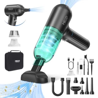 MECO ELEVERDE 4 en 1 Aspirapolvere Auto Portatile Senza Fili, 18Kpa Mini Aspirapolvere Potente, Tastiera PC, Pulizia per Laptop, Apparecchiature da Ufficio, Divano Verde