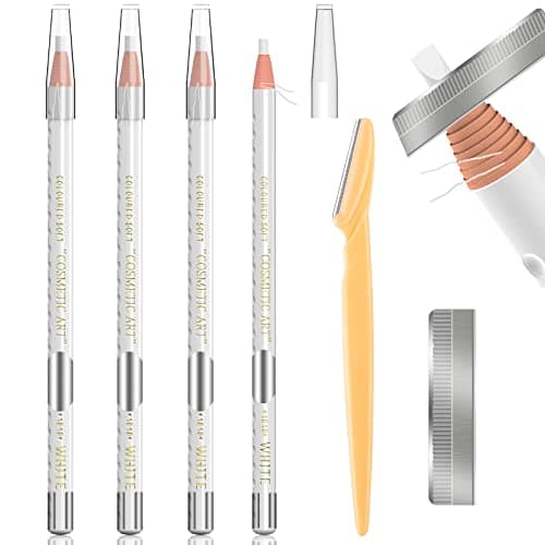White Waterproof Eyebrows Pencil Tattoo Makeup And Microblading Supplies Kit-Permanent Eye Brow Liners In Waterproof Eyebrow Pencils Peel - Brow Pencil Set For Marking (4 White)