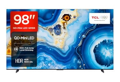 TCL 98QM8B TV Mini LED 98”, Pannello QLED 144Hz, 4K HDR Premium 1600nit, Google TV (Dolby Vision IQ - Atmos, Audio Onkyo con Subwoofer Integrato, Compatibile con Google Assistant, Alexa - AirPlay2)