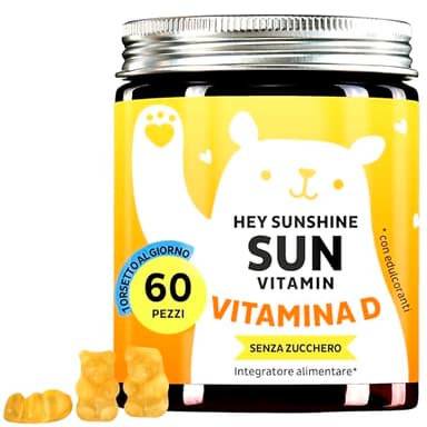 Caramelle Gommose Vitamina D - Integratore Difese Immunitarie - Senza Zucchero - 1000 UI per Orsetto Gommoso - Senza Glutine - 60 gummies - Bears with Benefits