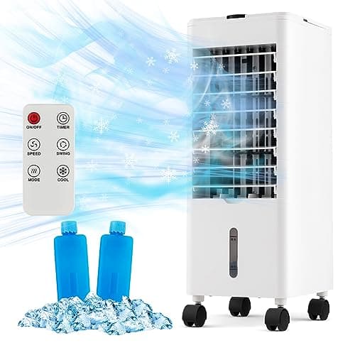 COSTWAY Condizionatore Portatile 3 in 1, Condizionatore d'aria Evaporativo portatile con Raffreddamento, Ventola e Umidificazione, 3 Velocità del Vento, 12H Timer, Doppio Serbatoio d'acqua(Bianco)