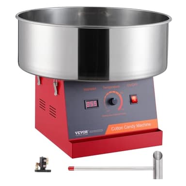VEVOR Macchina Filato 1000 W con Ciotola in Acciaio Inossidabile, Paletta per Zucchero, Perfetta per Compleanno Bambini, Feste Famiglia, Rossa, Stainless Steel