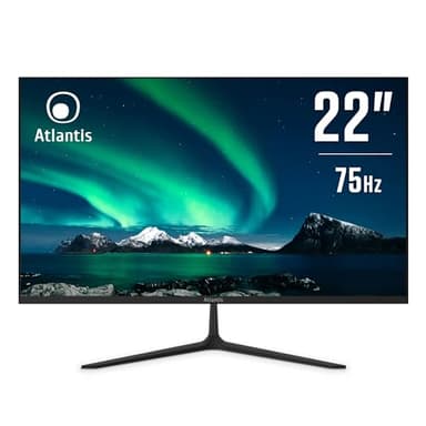ATLANTIS Monitor 22 pollici, schermo 22" VA 75Hz, Full HD 1920x1080, VGA HDMI, FreeSync, inclinabile, risposta 5ms, Contrasto 3000:1, Angolo 178/178, Cavo HDMI 1,5m