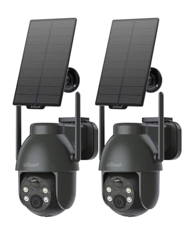 ieGeek 2K 360° PTZ Telecamera Wi-Fi Esterno Senza Fili, Videocamera Sorveglianza Batteria con Pannello Solare, Rilevazione di Movimento PIR, Sirena, Visione Notturna a Colori, Funziona con Alexa, 2 pz
