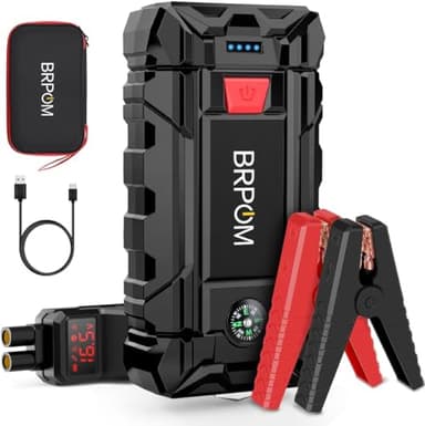 BRPOM Avviatore Batteria Auto, 5000A Avviatore di Emergenza per Auto/Moto, (Motori Fino a 8.0L Gas o 6.5L Diesel) Torcia a LED,Porta USB da per Smartphone