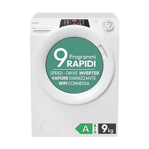 Candy RapidÓ RO 1294DWMSE/1-S Lavatrice, 9 Kg, 1200 Giri, Wi-Fi + BLE, Connesso, Quick&Clean, Opzione Vapore, Classe A, 60x53x85 cm, Bianco