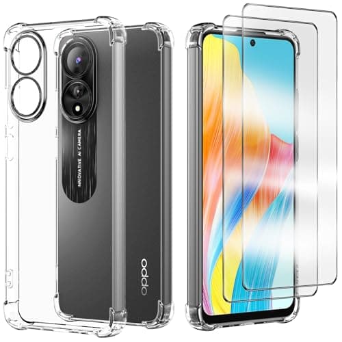 Cover Compatibile per Oppo A58 4G con 2 Pellicola Vetro Temperato, Morbido Silicone ed Antiurto Protettivo Bumper TPU Gel Smartphone Custodia Case - Trasparente