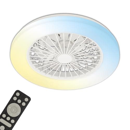 Briloner - Plafoniera con Ventilatore a 5 velocità, telecomando, dimmerabile, lampada per camera da letto, lampada per soggiorno, lampada da soffitto con ventilatore, 48,5x14,5 cm (DxH), bianco