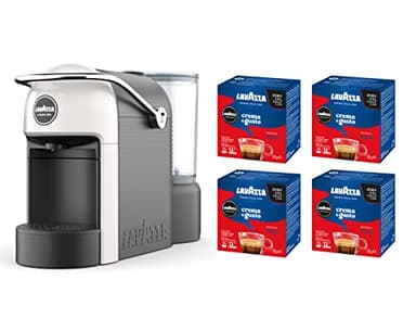Lavazza, A Modo Mio Jolie, Macchina per Caffè con 64 Capsule Crema e Gusto Incluse, Silenziosa, con Poggia Tazza Rimovibile, Spegnimento Automatico, Componenti Lavabili, Bianca