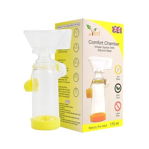 Dispositivo distanziatore antistatico distanziatore per inalatore, camera per inalatore, da utilizzare con inalatore a dose dosata, privo di BPA e lattice per adulti. (Giallo)