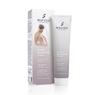 Waysilk | Crema Depilatoria Uomo Intima, Per Corpo e Zone Sensibili, Con Acido Ialuronico e Aloe Vera, Pelle Liscia a Lungo, 150ml