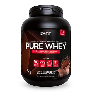 EAFIT Pure Whey - Doppio cioccolato 750 g - Crescita Muscolare - Proteine WP tri-fonte - Rapida Assimilazione - Contiene Aminoacidi ed Enzimi Digestivi - Complesso HIGH AMINO - Certif Anti-doping