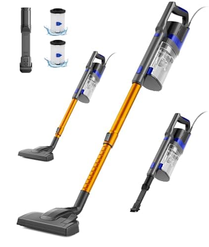 VACTechPro 32KPa/680W/6M Aspirapolvere con Filo, Aspirapolvere con 800ML Pattumiera, Scopa Elettrica con Filo con Design a Doppia Maniglia, Scopa Elettrica con Filo Potente per Pavimenti Duri, Oro