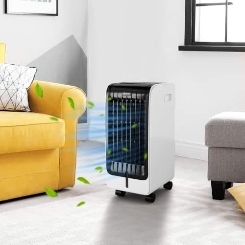 GYMAX Raffreddatore d'Aria, Timer 8H, Telecomando, Serbatoio 6L, 3 Modalità e 3 Velocità, Condizionatore Portatile senza Tubo, Climatizzatore Evaporativo, Ventilatore, 32 x 25 x 57 cm