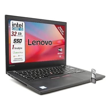 Lenovo, Pc portatile Intel Core i5, Ram 32 Gb, SSD 1 Tb, pronto all'uso con Libre, Notebook Con Display HD da 14", W10, in dotazione pen drive fingerprint (Ricondizionato)