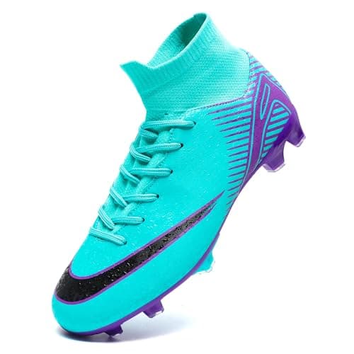 Unitysow Scarpe da Calcio Uomo all'aperto High Top Spikes Tacchetti Professionale Scarpe da Allenamento Leggero Antiscivolo Scarpe da Calcetto,T2462 Ciano,35 EU