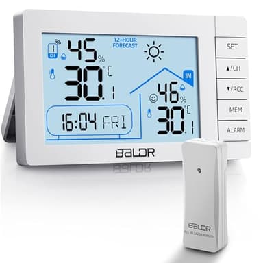 Vexloria Stazione Meteo con Sensore Esterno, Stazione Meteorologica Wireless con Sveglia, Data, Termometro Esterno Interno con Previsioni di Tempo, Retroilluminazione Regolabile