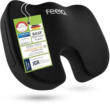 feela | Cuscino ortopedico [3 gradi di durezza] | Cuscino ergonomico per sedia da ufficio | Aumenta il comfort di seduta, favorisce la circolazione sanguigna e alleggerisce il coccige (Medio)