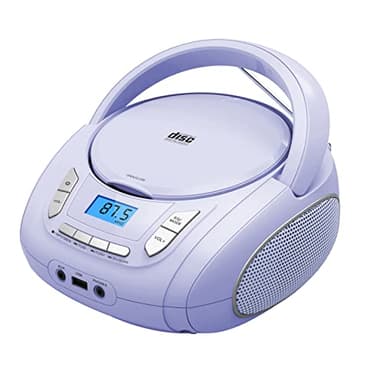 Lettore CD portatile Boombox con Bluetooth, radio FM, riproduzione USB, ingresso AUX, jack per cuffie, compatibilità con CD-R/RW e CD MP3 (Purple)