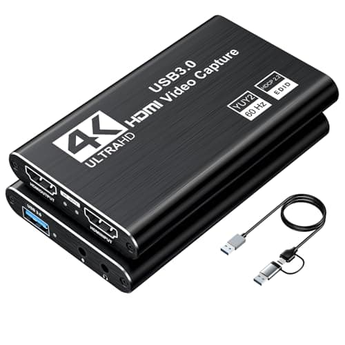 XIIXMASK Scheda di acquisizione video, Scheda di acquisizione USB 3.0 4K HDMI Loop-Out, acquisizione video 1080P 60FPS/2K 30FPS per lo funziona per PS5/Switch/fotocamera/PC/OBS(nero)