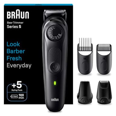 Braun Series RASOIO ELETTRICO BARBA, Tagliacapelli Uomo e Rifinitore BARBA, REGOLABARBA UOMO Con lame Di Lunga Durata, Autonomia 100 minuti, BT5430 Nero Elettrico