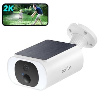 BOIFUN 2K Telecamera WIFI Esterno Senza Fili,Telecamera Wi-Fi Esterno Con Solare Pannello,Rilevamento del movimento AI,Visione Notturna a Colori, Audio Bidirezionale,Compatibile Con Alexa