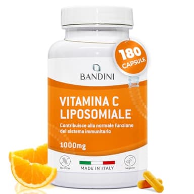 Bandini® Vitamina C Liposomiale 1000mg, 3 mesi, Vegana | Vitamine 100% Vegan ad Alto dosaggio | Sistema Immunitario, Ossa, Cartilagini, Pelle, Denti, Stanchezza | Vit Pura Acido Ascorbico 180 cps