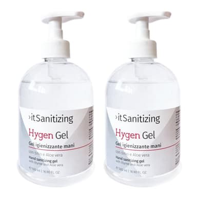 itStyle Hygen Gel Mani Disinfettante Igienizzante 1L,Antibatterico Sanificante Alcool 75% Elimina Virus Naturale con Aloe Vera e Timo Senza Risciacquo Profumato al Limon-2 Flaconi,500 ml,Trasparente