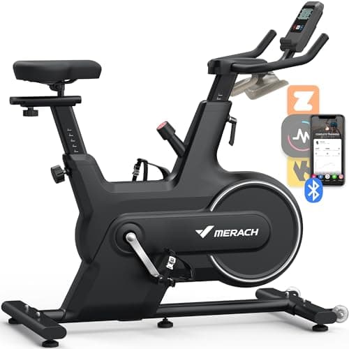 Cyclette MERACH per casa, bici da ciclismo indoor con resistenza magnetica, cyclette Bluetooth con monitoraggio dati APP, capacità di peso 130 kg e supporto per iPad