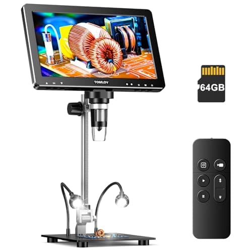 TOMLOV DM9 Max Microscopio Digitale da 10,1 Pollici HDMI, 20MP Lente d'ingrandimento per Monete/Saldatura con Schermo IPS HD, Regalo per Adulti, con 10 Luci LED Regolabili, Compatibile PC/TV, 64GB