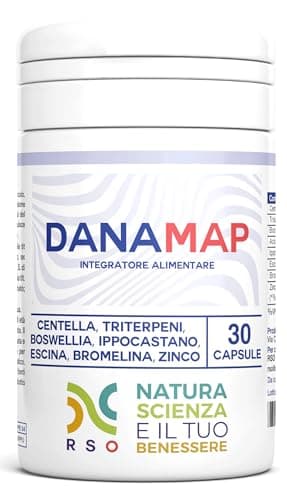 DANAMAP | Potente Antinfiammatorio e Antidolorifico Naturale - Bromelina e Boswellia - Anticellulite e Drenante - 100% BIO - Confezione da 30 Capsule | Infiammazioni, Tensione ed Emicrania