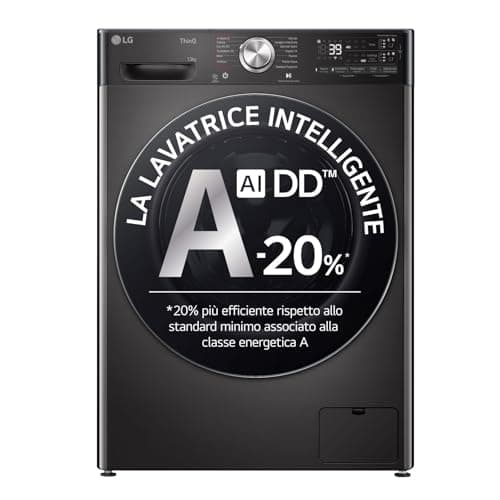 LG AI DD F4R9513TPBC Lavatrice Classe A -10%, Carica Frontale Serie R9, Lavatrice 13kg, 1400 giri, AI Wash, TurboWash 360, Autodosaggio Detersivo, Vapore antipiega, Wi-Fi, Libera Installazione, Nera