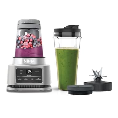 Ninja Foodi Frullatore Power Nutri 2 in 1, 1100 W, tazza 700 ml e ciotola 400 ml con paddle di potenza, per frullati, creme dense e bibite ghiacciate, argento, CB100EU