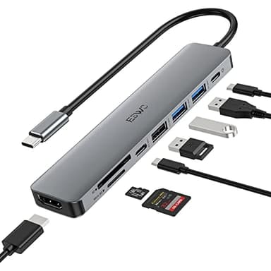 JESWO Hub PD USB C con HDMI 4K, adattatore 8-in-1, da 100 W, porte dati multiple USB-A USB-C da 5 Gbps, lettore di schede SD/TF, per Macbook M1/M2, iPad Pro