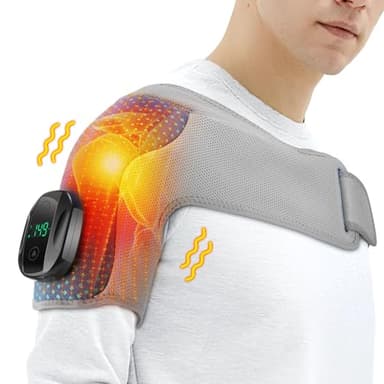 Cuscino Riscaldante per La Spalla, Massaggiatore Riscaldato per La Spalla, Tutore Riscaldante per La Spalla Con Controller Staccabile, 6 Livelli di Riscaldamento e 3 Modalità di Vibrazione, Grigio