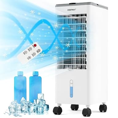 COSTWAY Condizionatore Portatile 3 in 1, Condizionatore d'aria Evaporativo portatile con Raffreddamento, Ventola e Umidificazione, 3 Velocità del Vento, 12H Timer, Doppio Serbatoio d'acqua(Grigio)