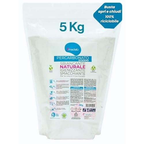 Percarbonato di sodio puro5 Kg smacchiante, sbiancante, igienizzante ecologico, 500 lavaggi