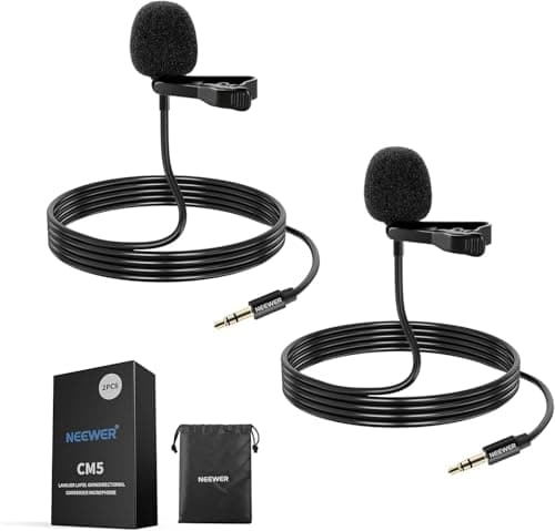NEEWER Microfono Lavalier da Bavero a Condensatore Omnidirezionale con Clip/Cavo, 2pz Lav Mic per Palco YouTube Streaming Live, Compatibile con Rode Wireless GO II 2 DJI Trasmettitore Mic Wireless,CM5