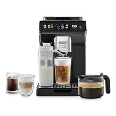 De'Longhi Eletta Explore ECAM452.67.G, Macchina da Caffè Automatica, Schiume di latte calde e fredde in automatico, oltre 50 Bevande, Schermo Touch a Colori, Caraffa Caffè Americano Inclusa, Grigio