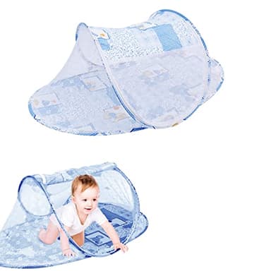 Zanzariera Per Lettino Da Viaggio - Neonati Portatile Tenda Sole Pop Up Pieghevole Culla Bambini Autoportante Con Cerniera Adatta Alla Famiglia Viaggi All'Aperto Blu 108 * 60 * 38cm