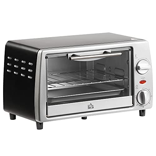 HOMCOM Fornetto Elettrico 10L Temperatura Regolabile e Timer, Griglia e Teglia Incluse, 750W, 36.5x26x22cm, Argento Nero