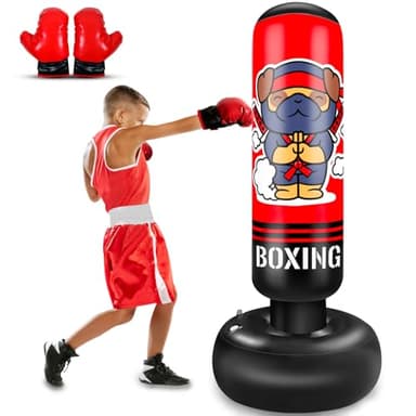 Sacco da Boxe per Bambini, 165cm Pungiball Bambini con Guantoni da Boxe, Sacchi da Boxe Gonfiabile per Ragazzi E Ragazze 3-12 Anni, Per Praticare Karate Taekwondo MMA (cane NINJA)