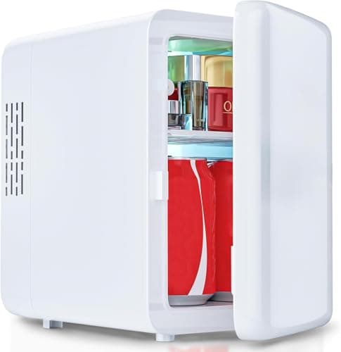VIYSPNV Mini Frigo 4L per Cosmetici e Cura della Pelle, Frigorifero Portatile con Funzione di Raffreddamento e Riscaldamento per Auto e Casa, 220V AC 12V DC Frigorifero da Letto e Uffici