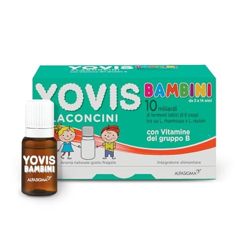 YOVIS Bambini Flaconcini, Probiotici per il Benessere Intestinale con Vitamine del Gruppo B, 10 Miliardi di Fermenti Lattici Vivi, indicato per Bambini dai 3 ai 14 anni, 10 Flaconcini, Gusto Fragola