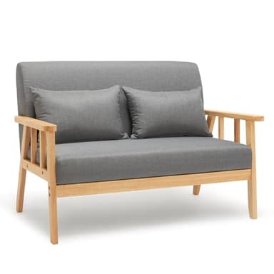 Mondeer Divano 2 Posti,Poltrona da Due Persone Struttura in legno massiccio Lino Vintage per Camera da letto Lobby Salotto Ufficio (Grigio Scuro)
