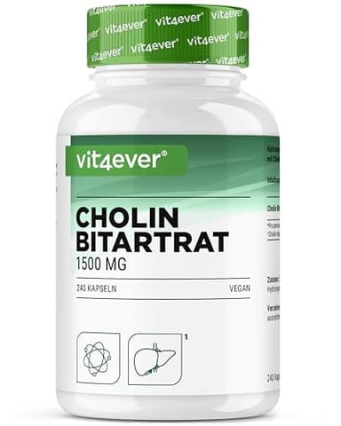 Capsule Di Colina Pura - 240 Capsule Con 750 mg Di Colina Bitartrato - Scorta Di 4 Mesi - Metabolismo Epatica, Omocisteina E Grassi - Colina Attiva - Naturale - Alto Dosaggio - Vegano