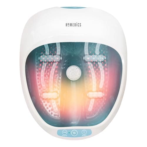 Homedics Pediluvio Massaggiatore Piedi 4 in 1 - Idromassaggio, Magnetoterapia, Vibrazione, Mantenimento Temperatura 40°C - Taglia Max 47, Bianco/Azzurro