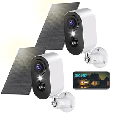 PESAIR 2K Telecamera Wi-Fi Esterno Senza Fili - Videocamera Sorveglianza Interno Wifi Batteria con Pannello Solare, Visione Notturna a Colori, Rilevazione di Movimento PIR, Audio a 2 Vie, IP66, 2 Pack