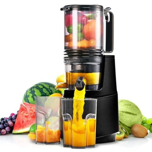 MAISON HUIS Estrattore Frutta e Verdura, Slow Juicer con 13,5cm Extra Grande Contenitore per Frutta e Verdura Intera, Facile da Pulire, Nero